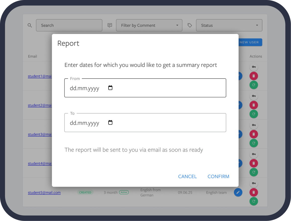 Admin Dashboard screenshot - Detailed Learning Insights