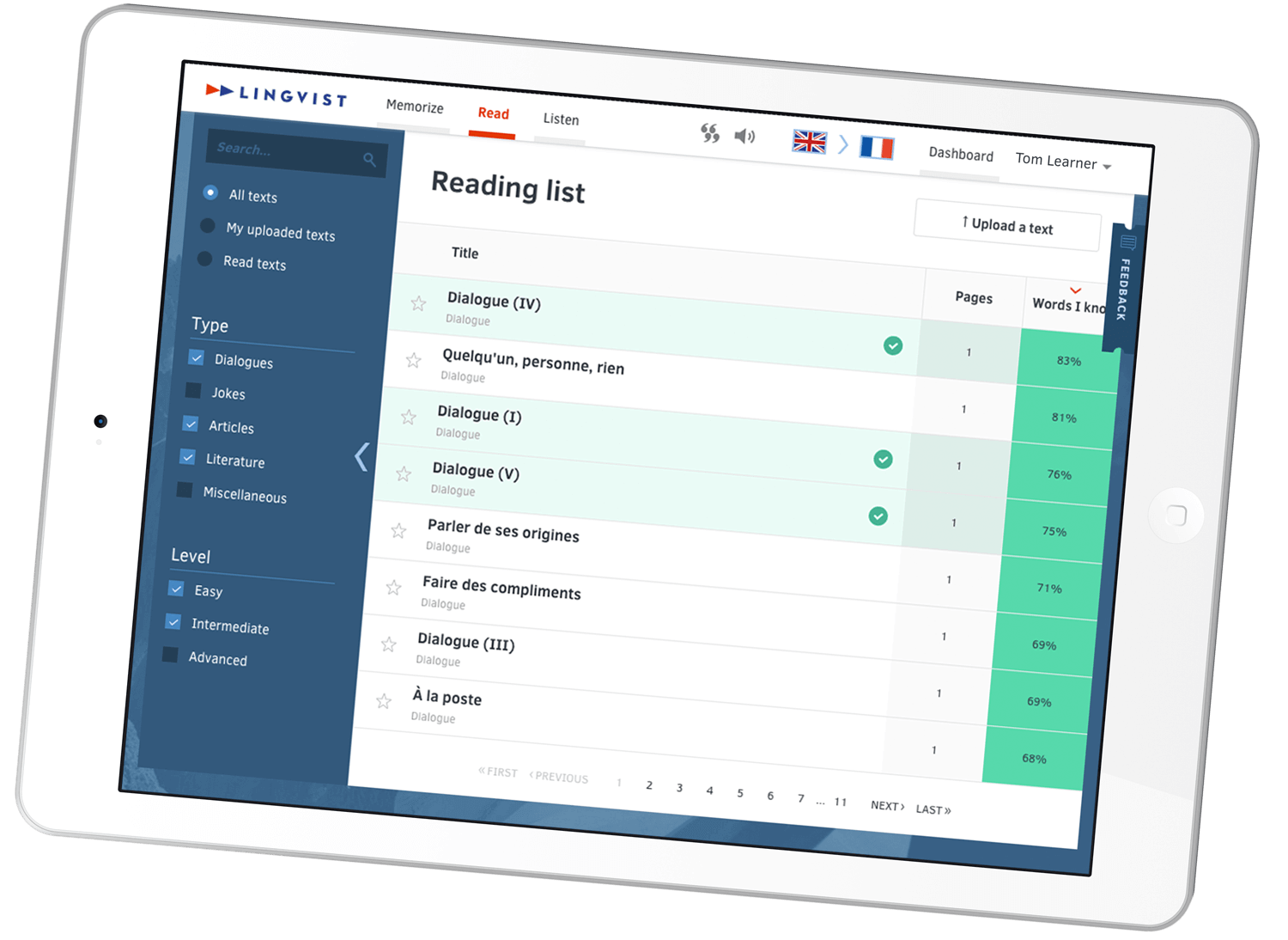 Learn with reading exercises