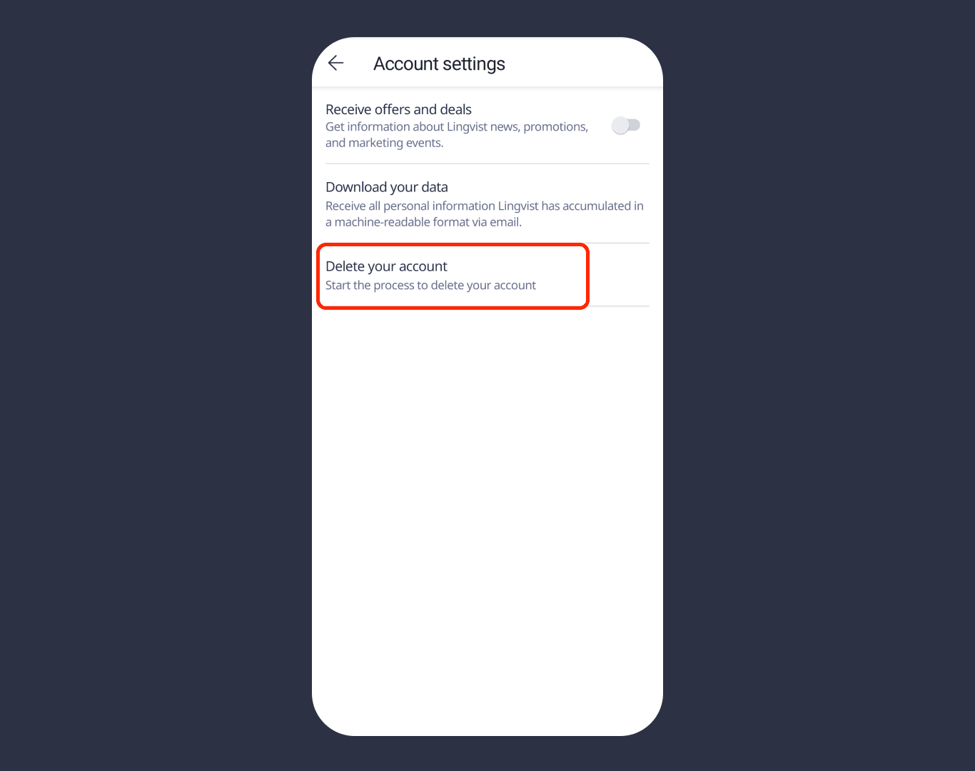 Lingvist delete account mobile