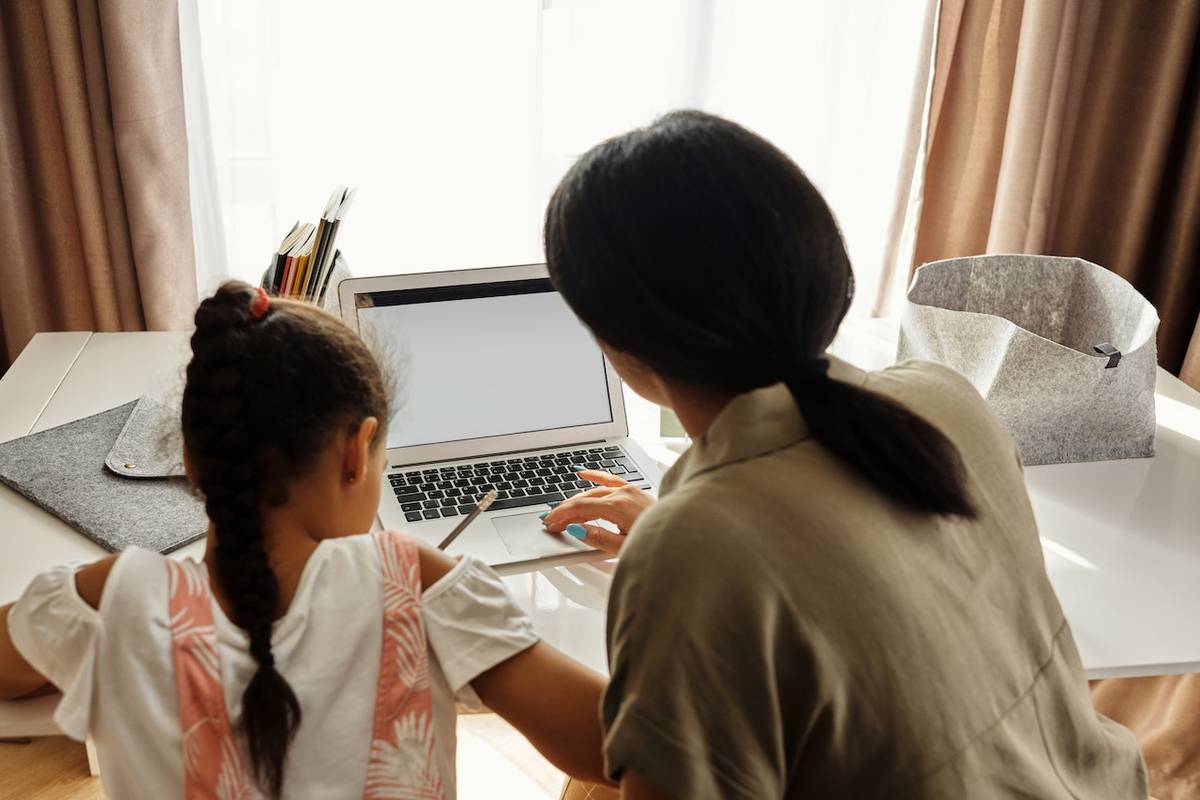 Mother and child studying