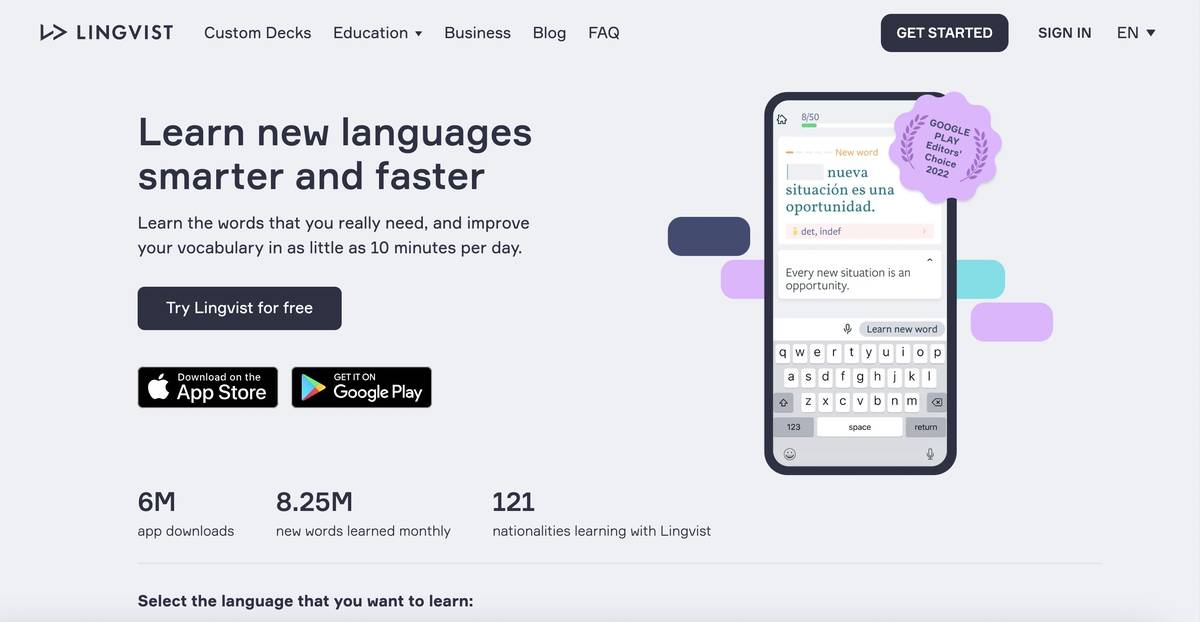 Learn Spanish with Lingvist