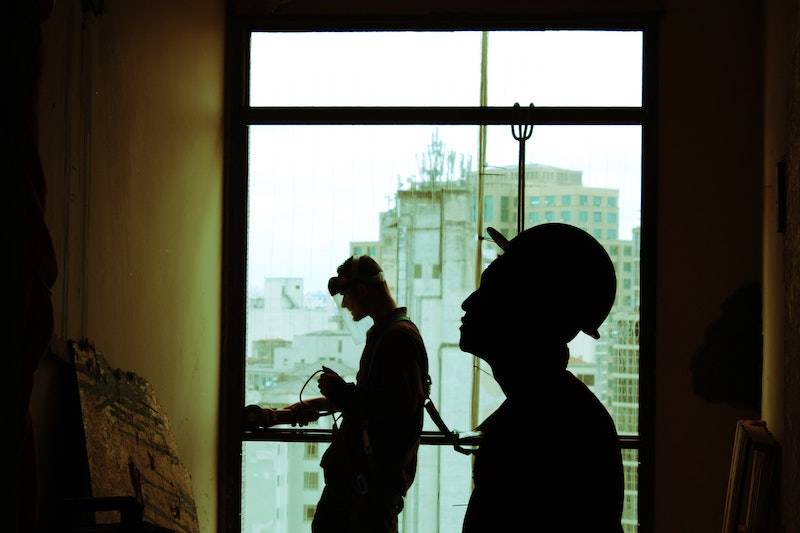 Workers inside a building